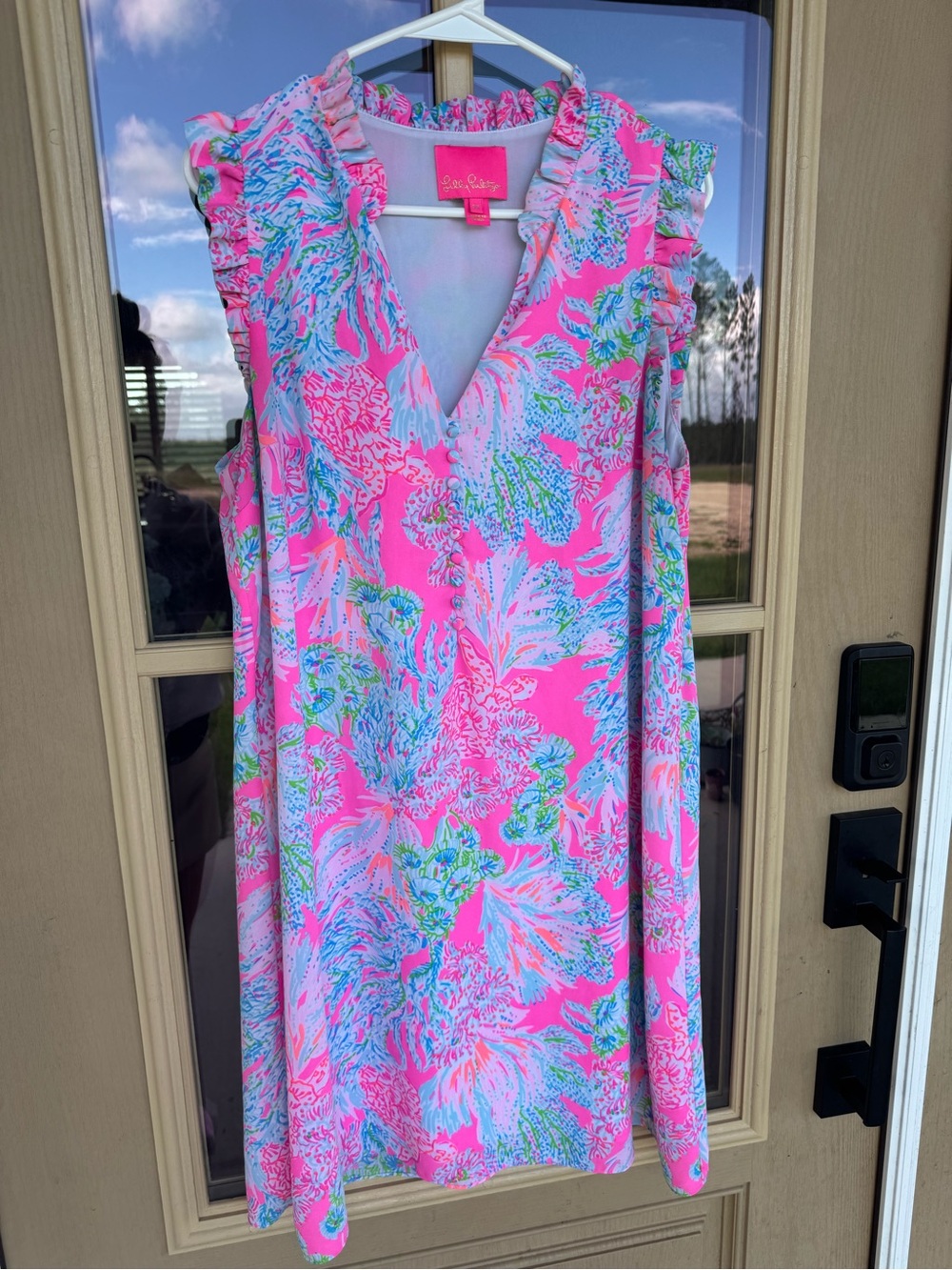 Lilly Pulitzer Pink Cally shift dress Floral V-Neck prosecco pink size 12